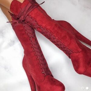 Hella heels red suede Babydoll 7 inch boots